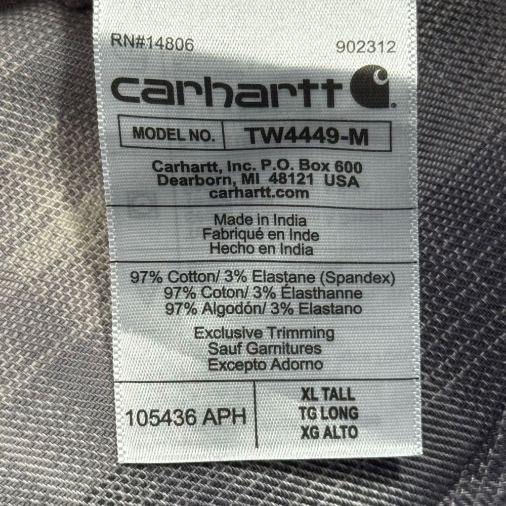 Carhartt Rugged Flex Pearl Snap Flannel Shirt Mens XL Tall Grey Relaxed Fit - Picture 5 of 8